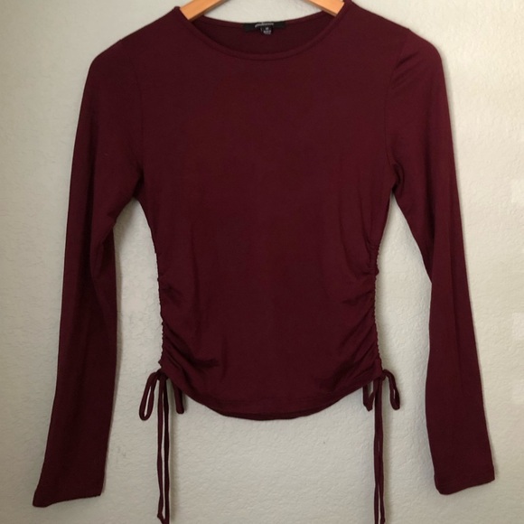 Ambiance burgundy gathered sides long sleeve blouse top Medium - Picture 1 of 6